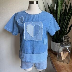 Vintage Denim Heart Patch Shirt M Cottagecore Y2K Casual